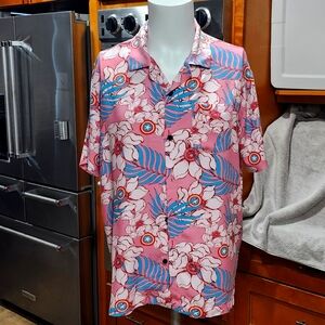 MARVEL Captain America Floral Themed Short Sleeve Button Shirt - Mens L (42/44)